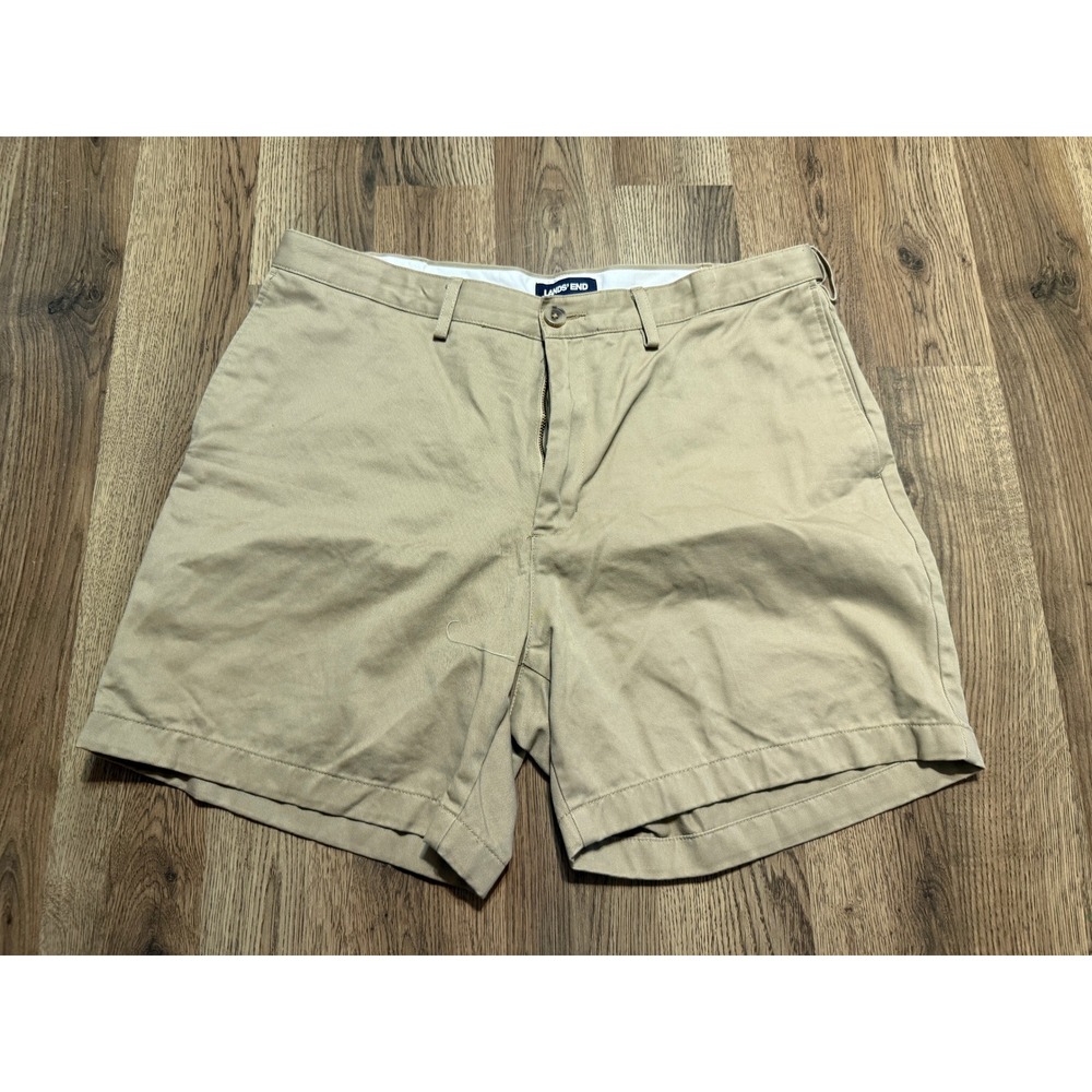 Lands' End Chino Shorts Mens Size 35 Tan Khaki Traditional Fit Cotton